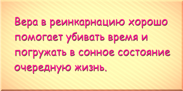 Вера в реинкарнацию хорошо помогает убивать время и погружать в сонное состояние очередную жизнь.