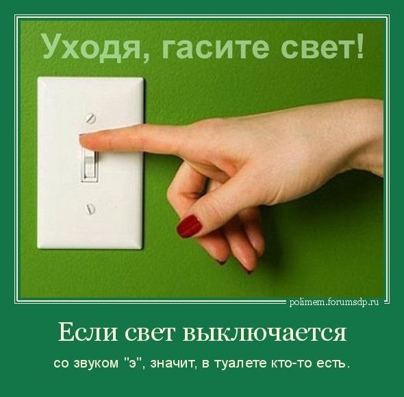 Уходя, гасите свет. Если свет выключается со звуком "э", значит, в туалете кто-то есть.