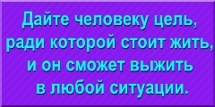 Дайте человеку цель, ради которой стоит жить, и он сможет выжить в любой ситуации.