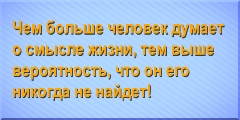 Чем больше человек думает о смысле жизни, тем выше вероятность, что он его никогда не найдет! 