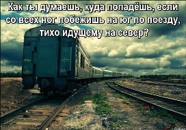 Как ты думаешь, куда попадёшь, если со всех ног побежишь на юг по поезду, тихо идущему на север?