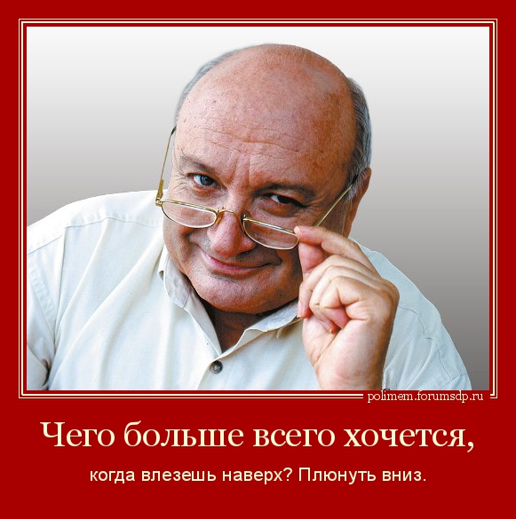 М. Жванецкий. Чего больше всего хочется, когда влезешь наверх? Плюнуть вниз.